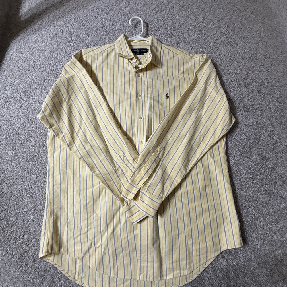 Ralph Lauren Yellow Blue Stripe Classic Fit Button Down Shirt Large - Picture 2 of 5